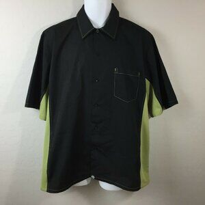 Chef Works Mens Black Button Up Shirt Black Green Chest Pocket Size L Lg Large